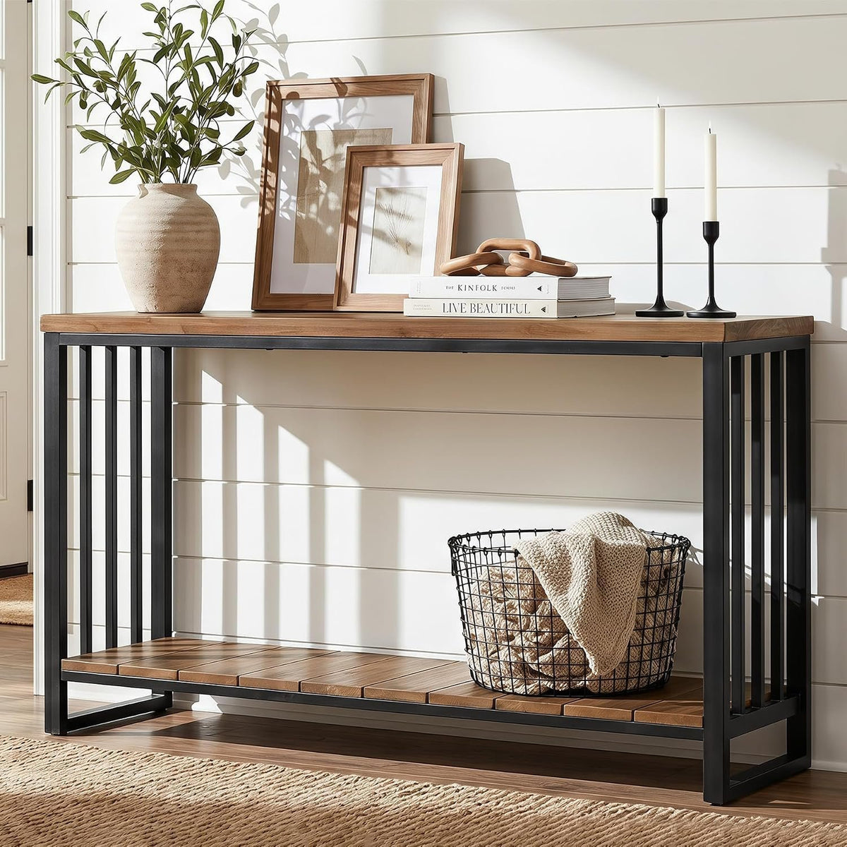 Tribesigns Massivholz Konsolentisch 140 cm, schmaler Flurtisch im Landhausstil mit Ablage