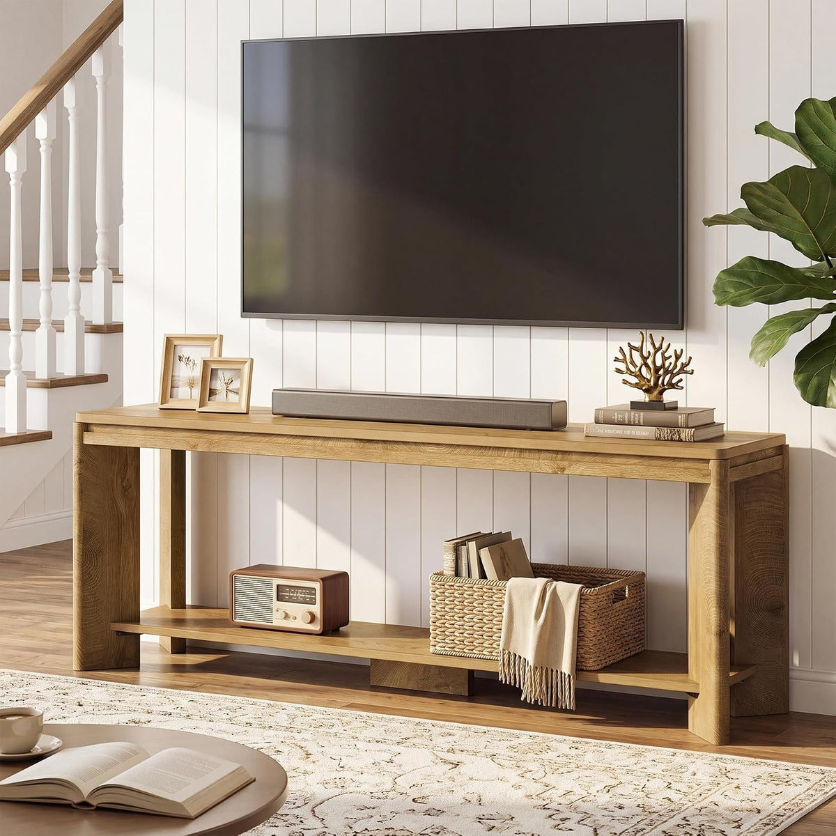 Tribesigns TV-Lowboard 160 cm für 55–70 Zoll, Landhausstil mit Ablage