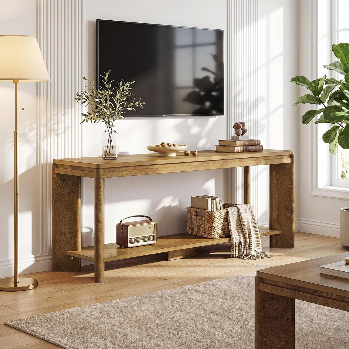 Tribesigns TV-Lowboard 160 cm für 55–70 Zoll, Landhausstil mit Ablage