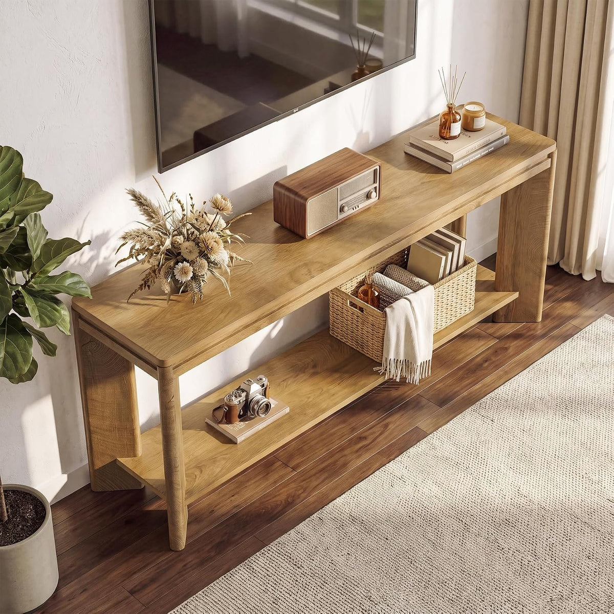 Tribesigns TV-Lowboard 160 cm für 55–70 Zoll, Landhausstil mit Ablage