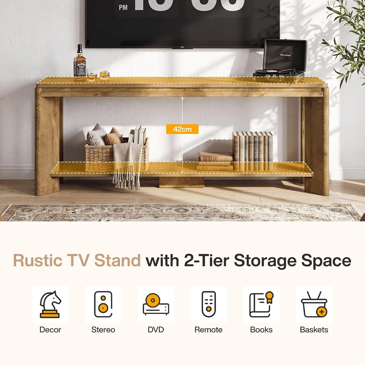 Tribesigns TV-Lowboard 160 cm für 55–70 Zoll, Landhausstil mit Ablage