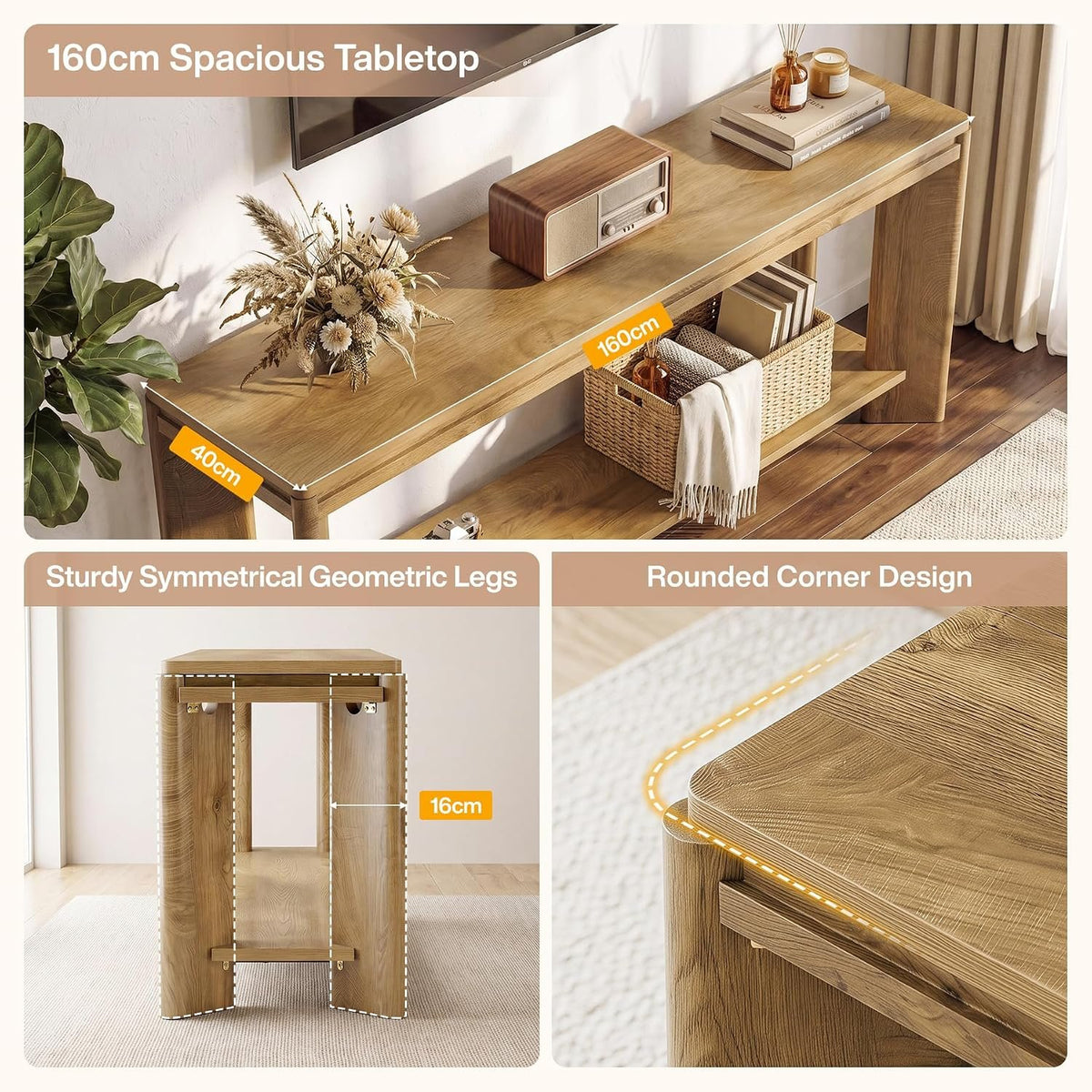 Tribesigns TV-Lowboard 160 cm für 55–70 Zoll, Landhausstil mit Ablage