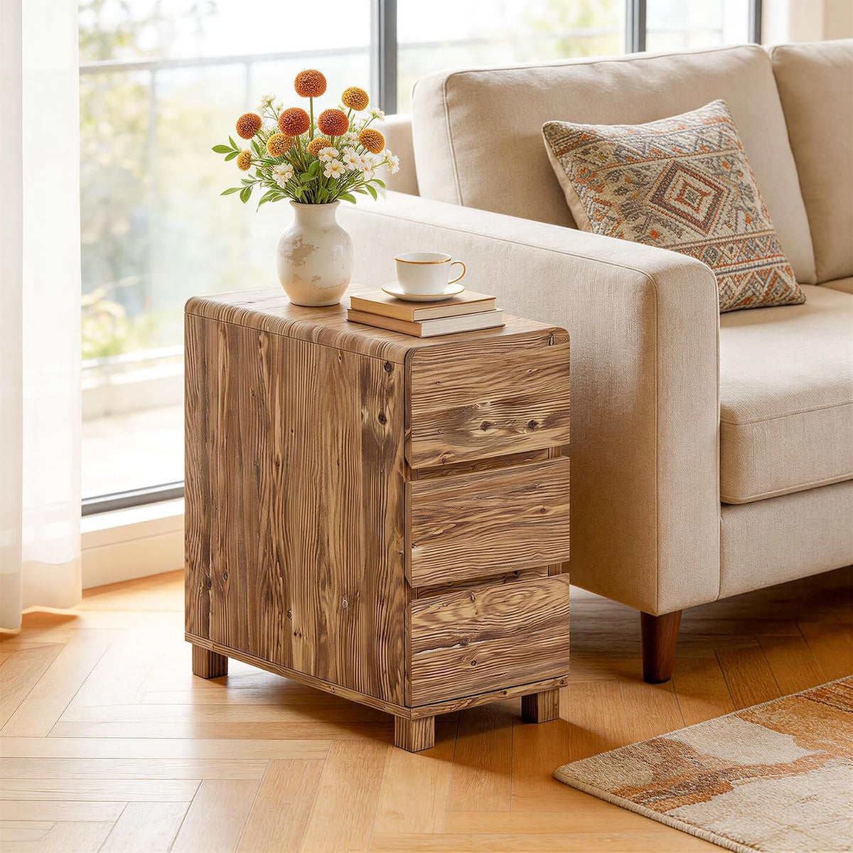 Tribesigns Massivholz Beistellschrank mit 3 Schubladen, 60 x 30 cm im Landhausstil