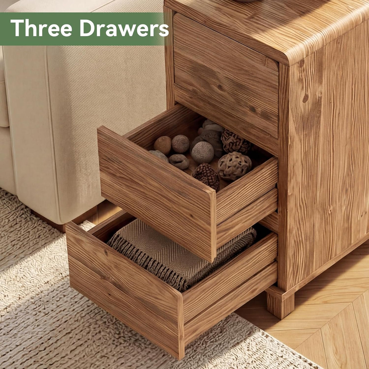 Tribesigns Massivholz Beistellschrank mit 3 Schubladen, 60 x 30 cm im Landhausstil