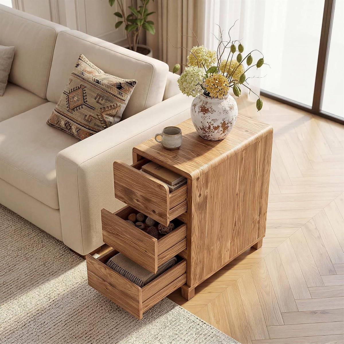 Tribesigns Massivholz Beistellschrank mit 3 Schubladen, 60 x 30 cm im Landhausstil