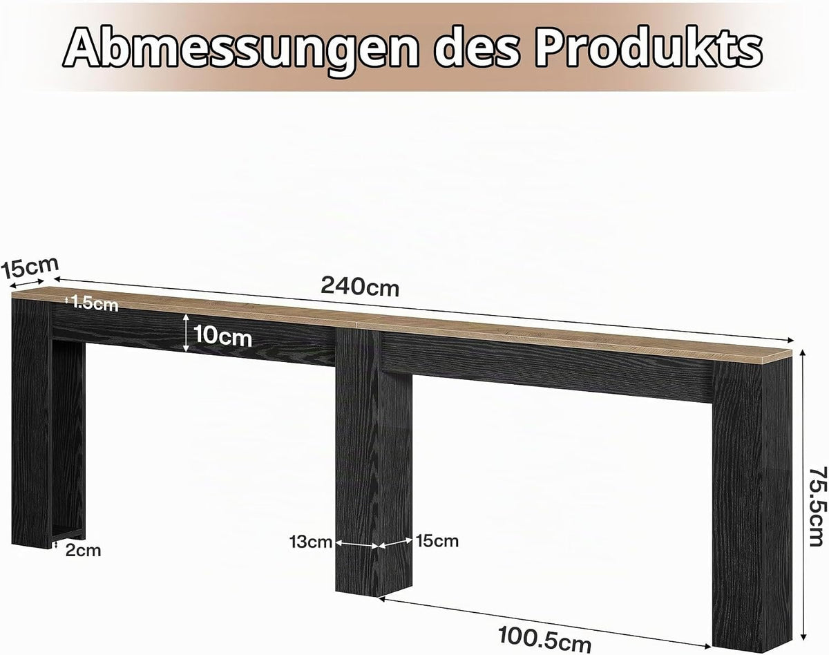 Tribesigns Extra Langer Konsolentisch 240 cm, nur 15 cm tief, schmaler Sofatisch