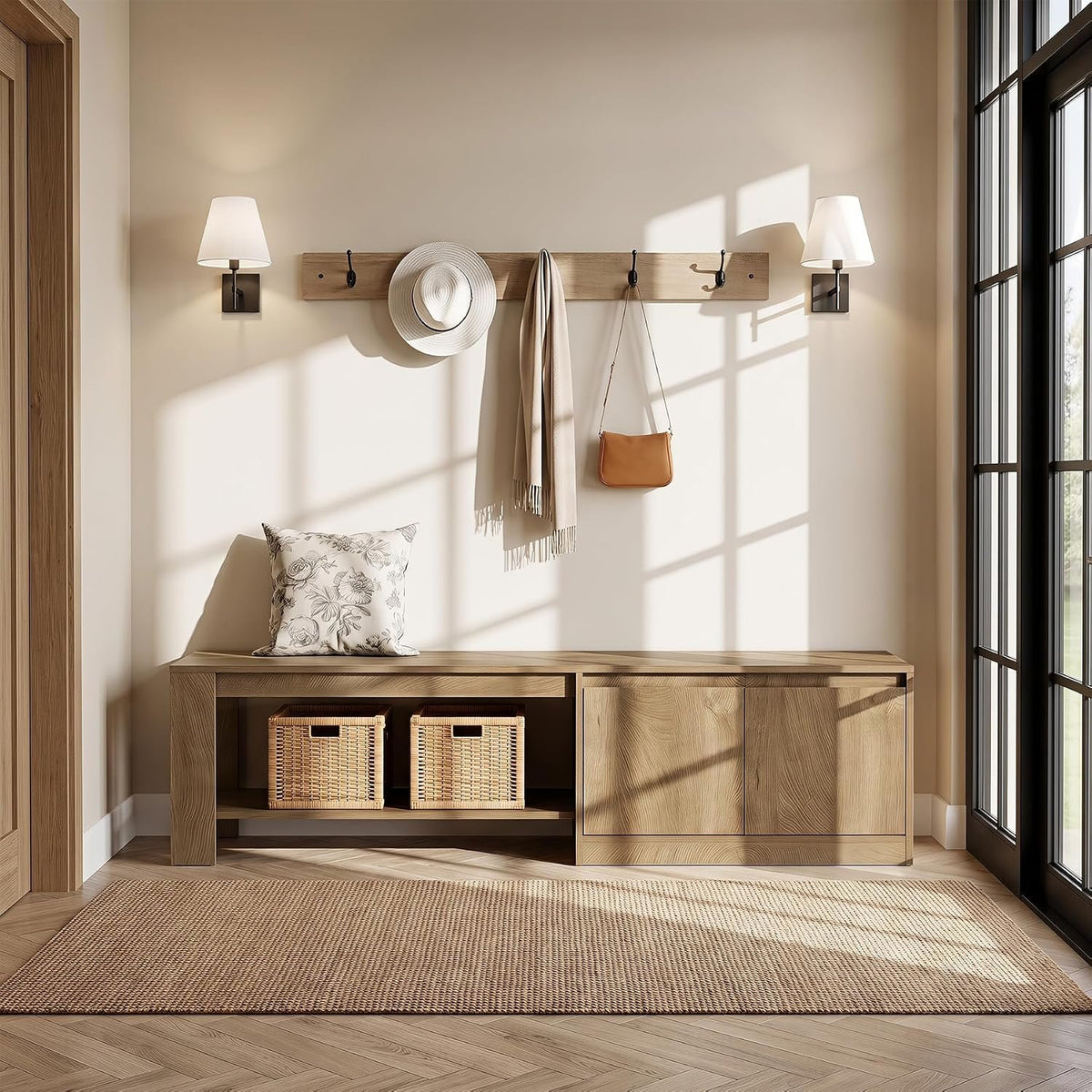 Tribesigns Schuhbank 160 cm mit Stauraum, Sitzbank mit Schrank und 2 Ablagen