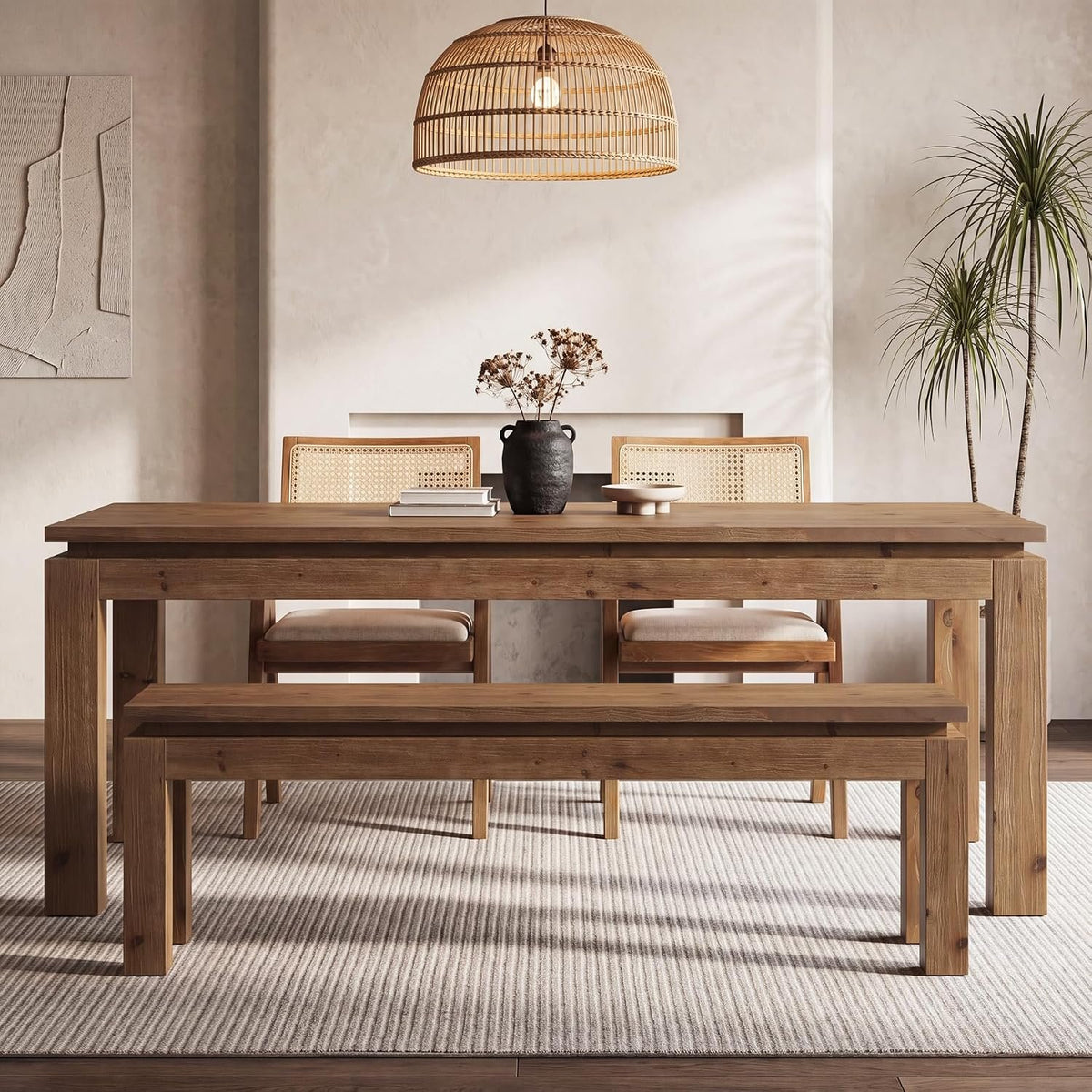 Tribesigns Massivholz Sitzbank 150 cm, Esszimmerbank mit Blockbeinen im Landhausstil