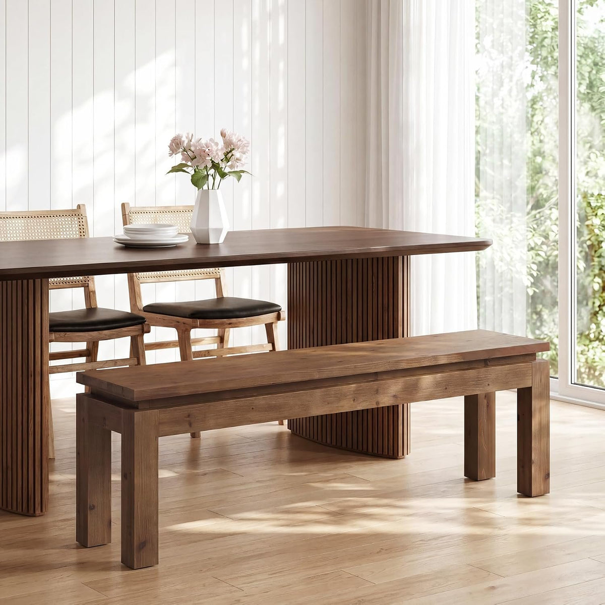 Tribesigns Massivholz Sitzbank 150 cm, Esszimmerbank mit Blockbeinen im Landhausstil
