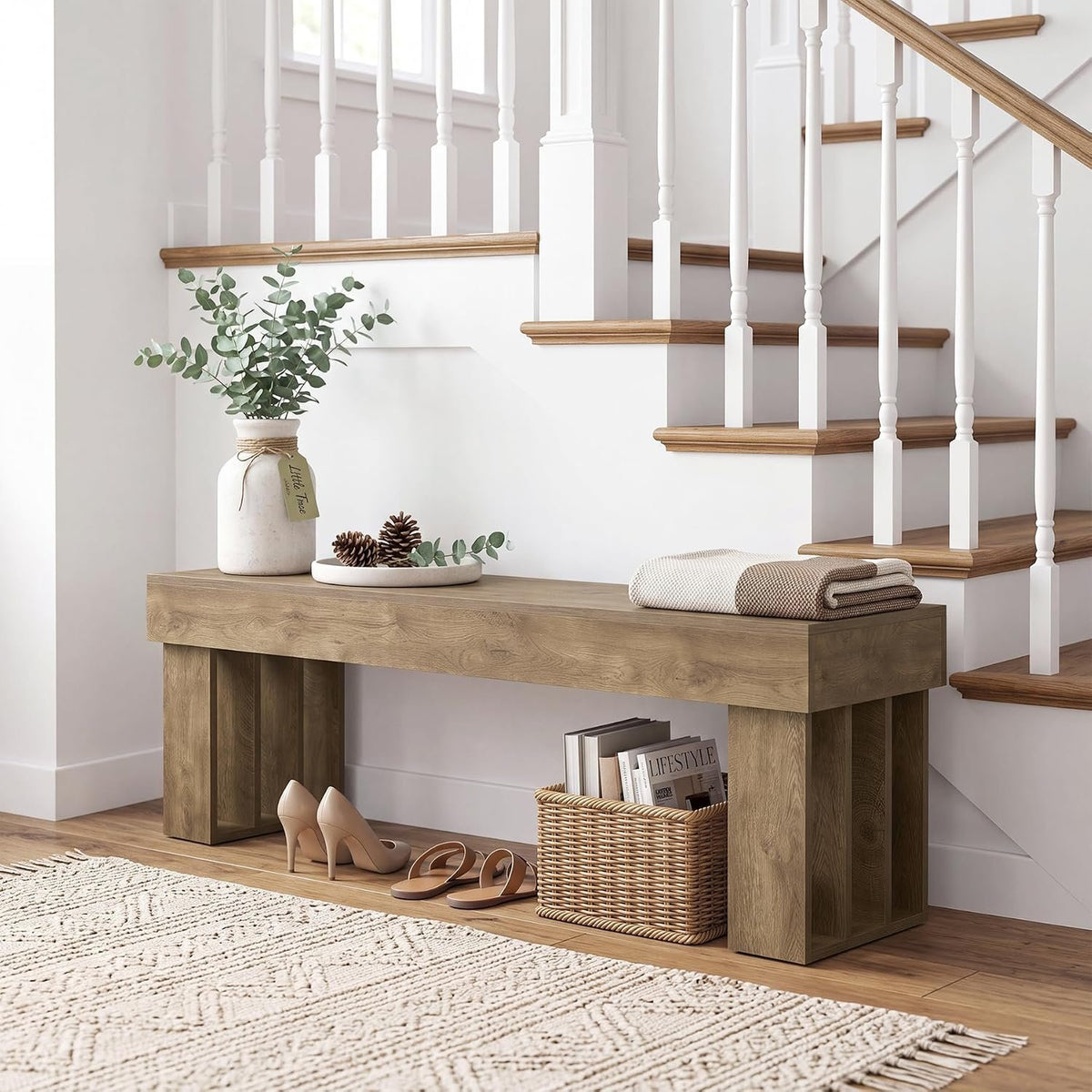 Tribesigns Sitzbank 140 cm in Braun, Holzbank im Landhausstil
