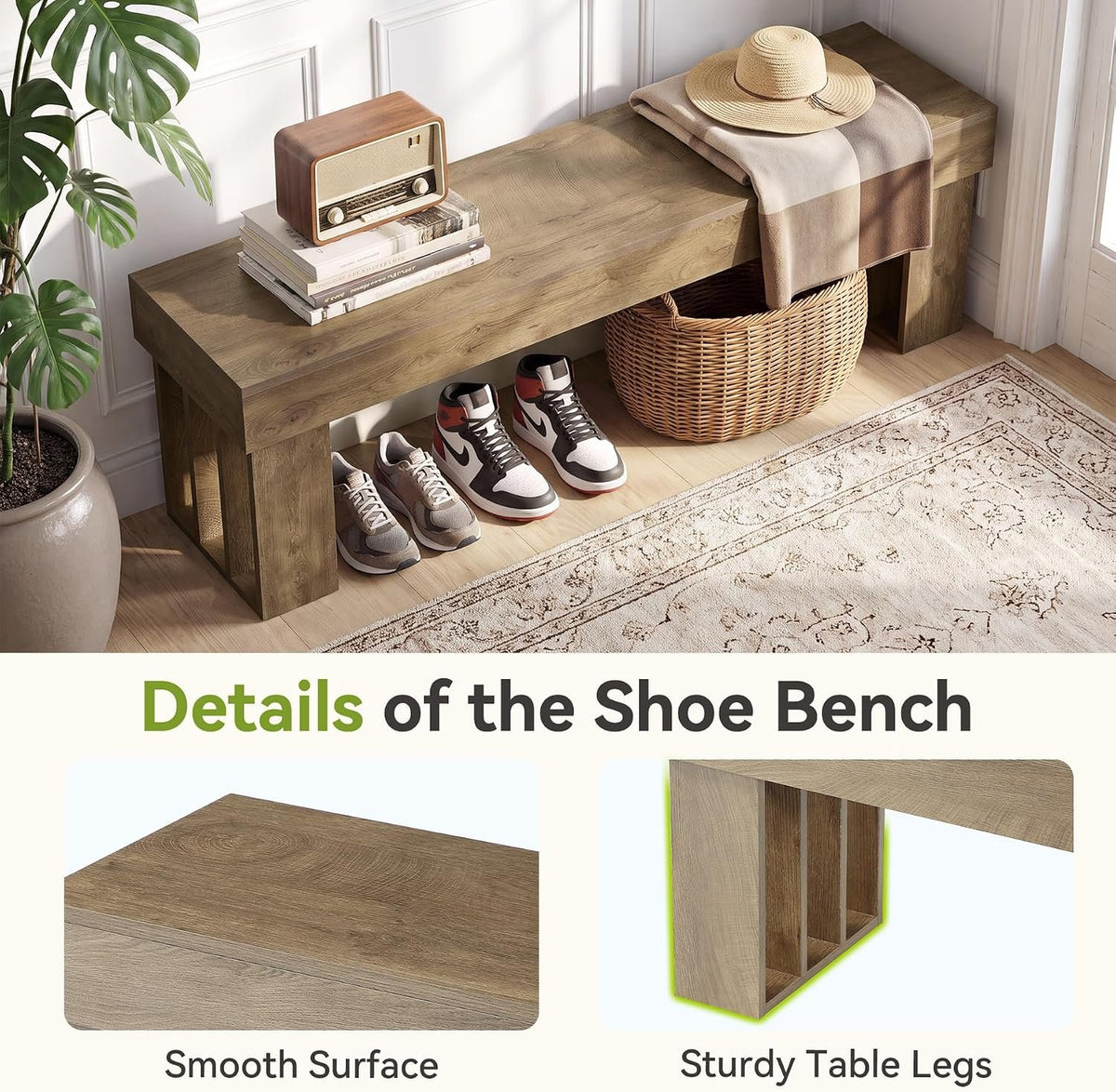 Tribesigns Sitzbank 140 cm in Braun, Holzbank im Landhausstil