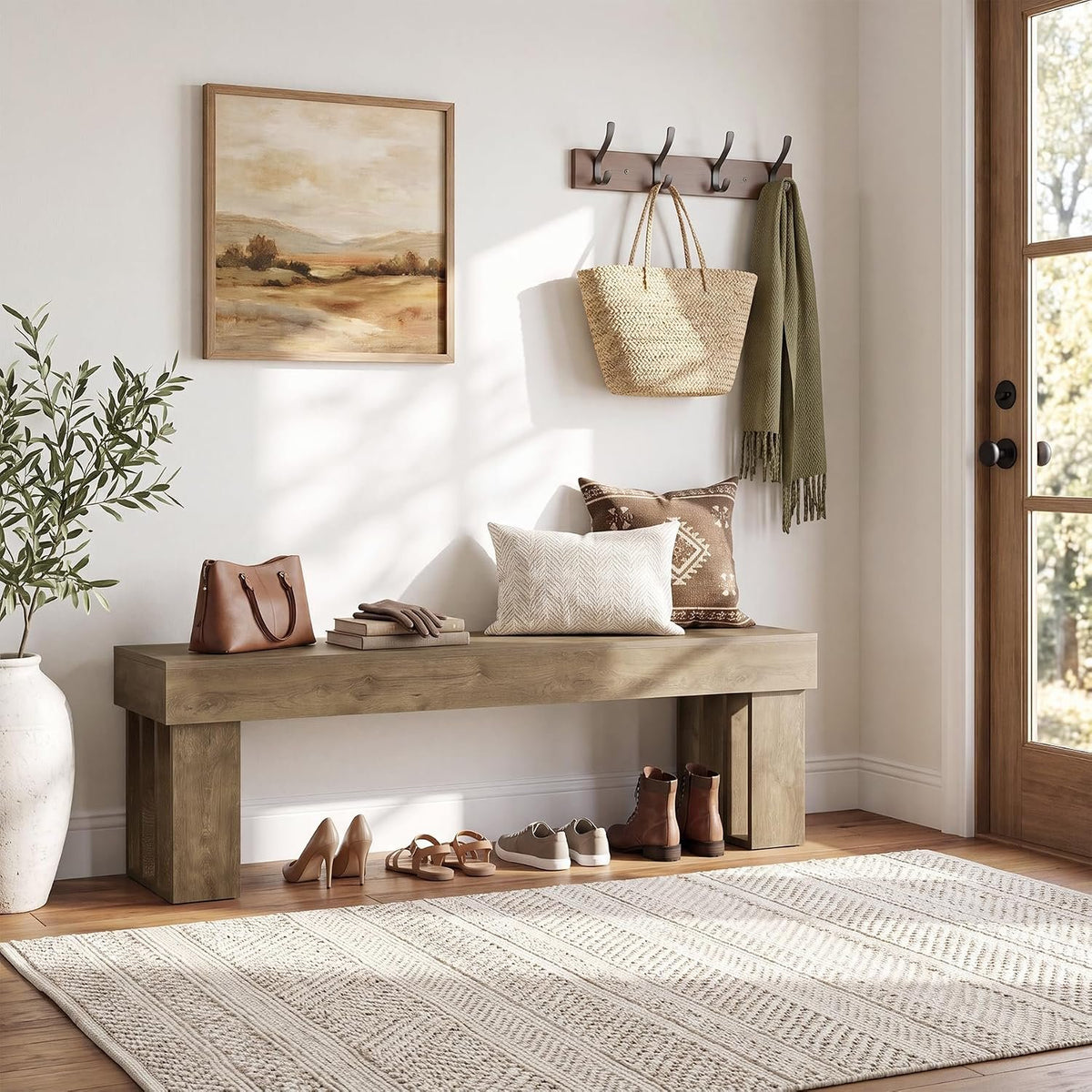 Tribesigns Sitzbank 140 cm in Braun, Holzbank im Landhausstil