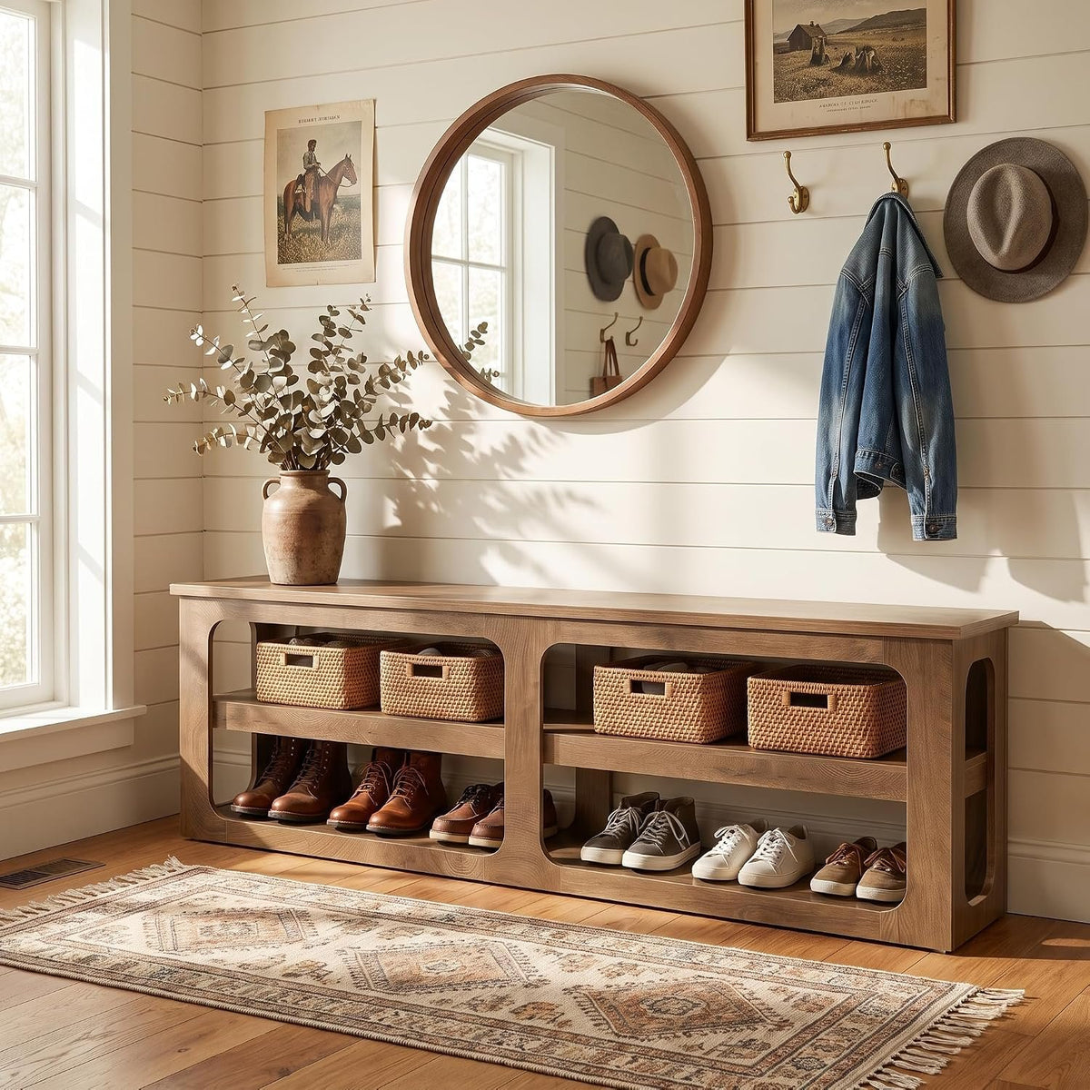Tribesigns Schuhregal 180 cm mit 2 Ablagen, schmales Flurregal in Vintage-Holzoptik