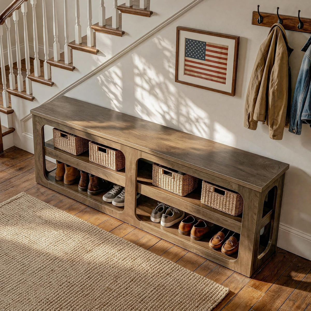 Tribesigns Schuhregal 180 cm mit 2 Ablagen, schmales Flurregal in Vintage-Holzoptik