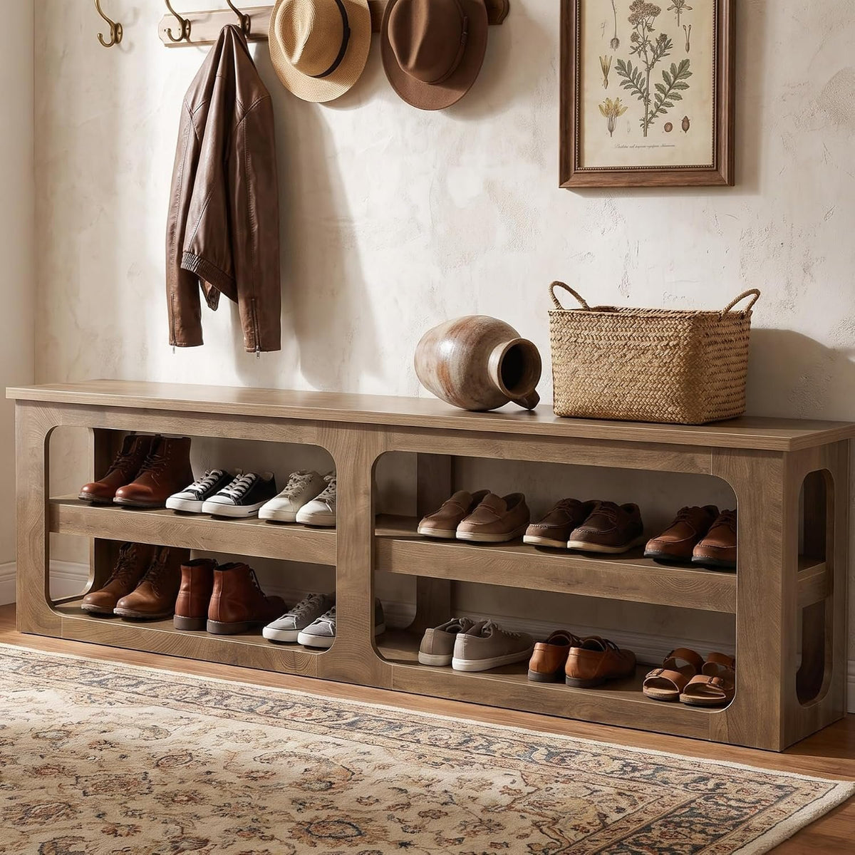Tribesigns Schuhregal 180 cm mit 2 Ablagen, schmales Flurregal in Vintage-Holzoptik