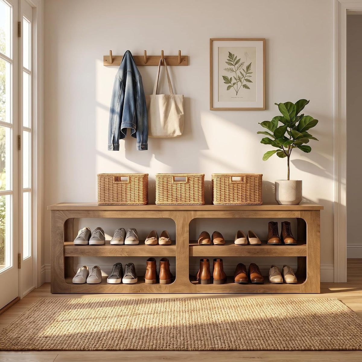 Tribesigns Schuhregal 180 cm mit 2 Ablagen, schmales Flurregal in Vintage-Holzoptik