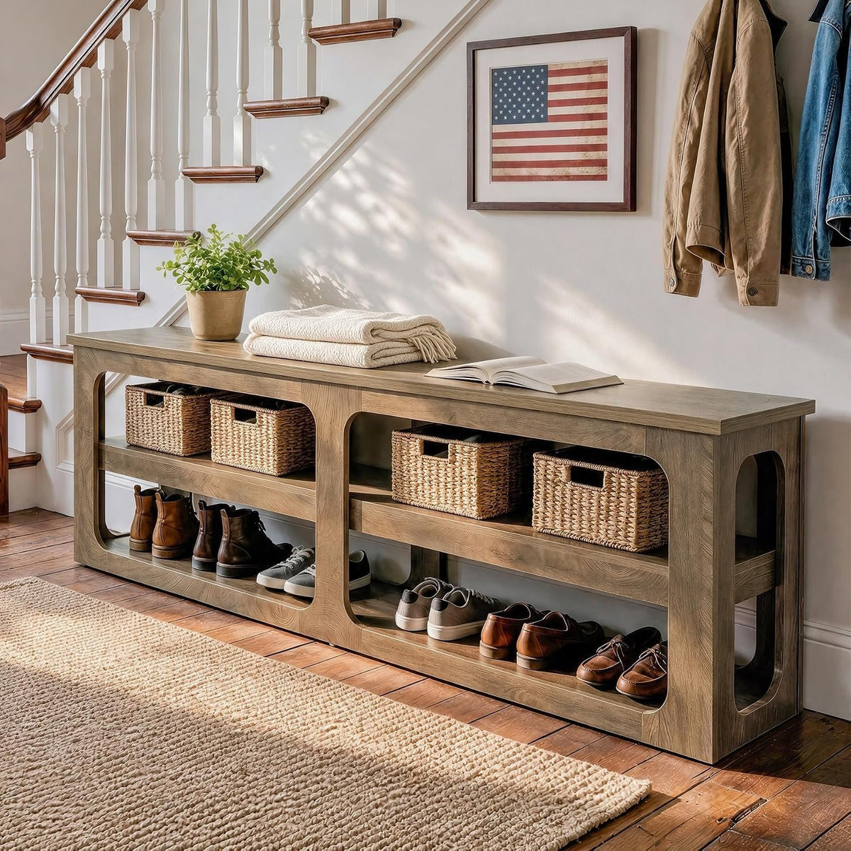 Tribesigns Schuhregal 180 cm mit 2 Ablagen, schmales Flurregal in Vintage-Holzoptik