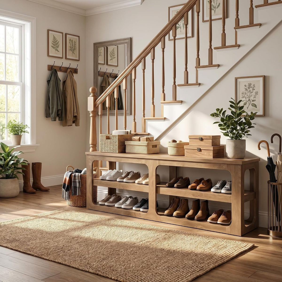 Tribesigns Schuhregal 180 cm mit 2 Ablagen, schmales Flurregal in Vintage-Holzoptik