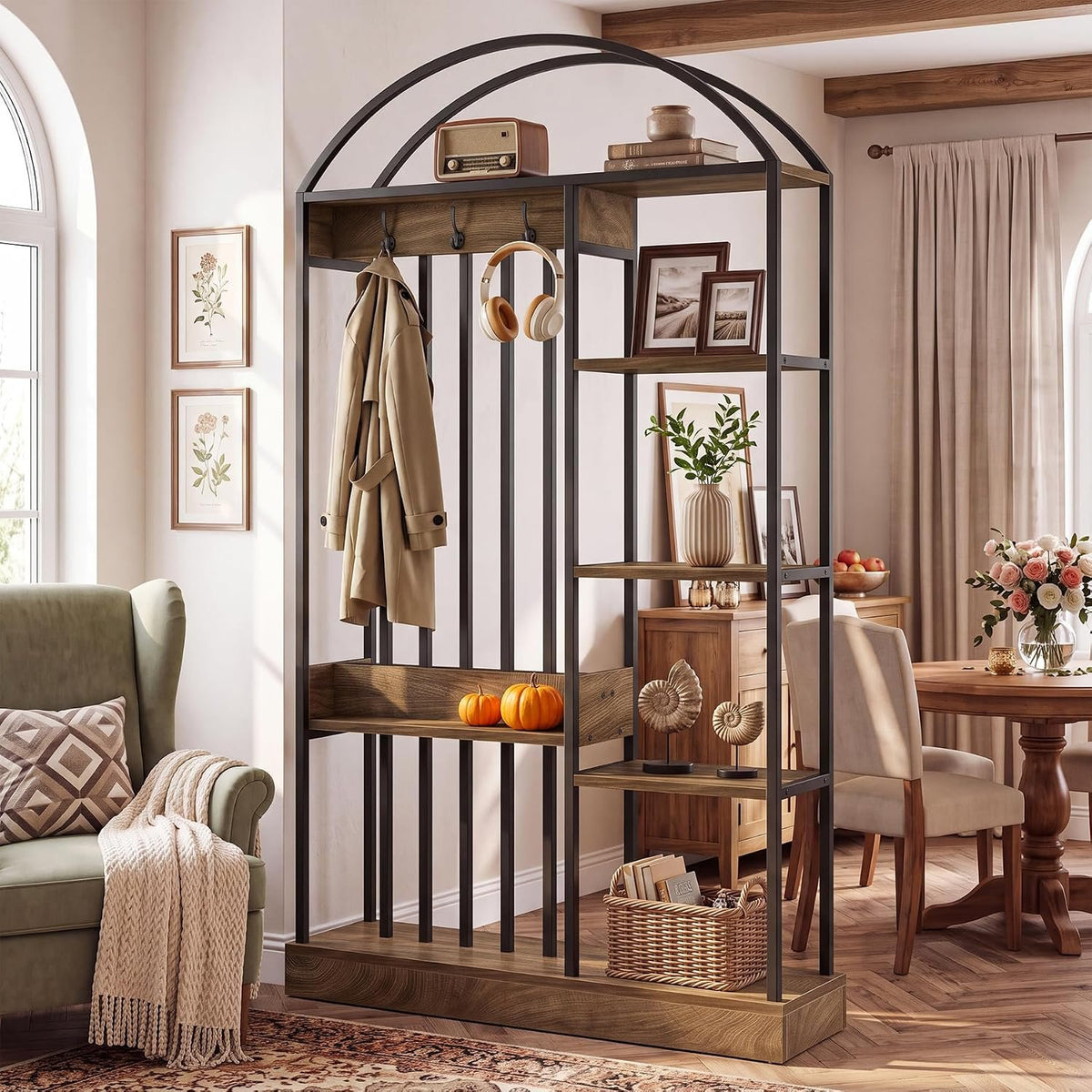 Tribesigns Raumteiler Regal 180 cm hoch, Standregal mit offenen Ablagen im Industrial-Stil