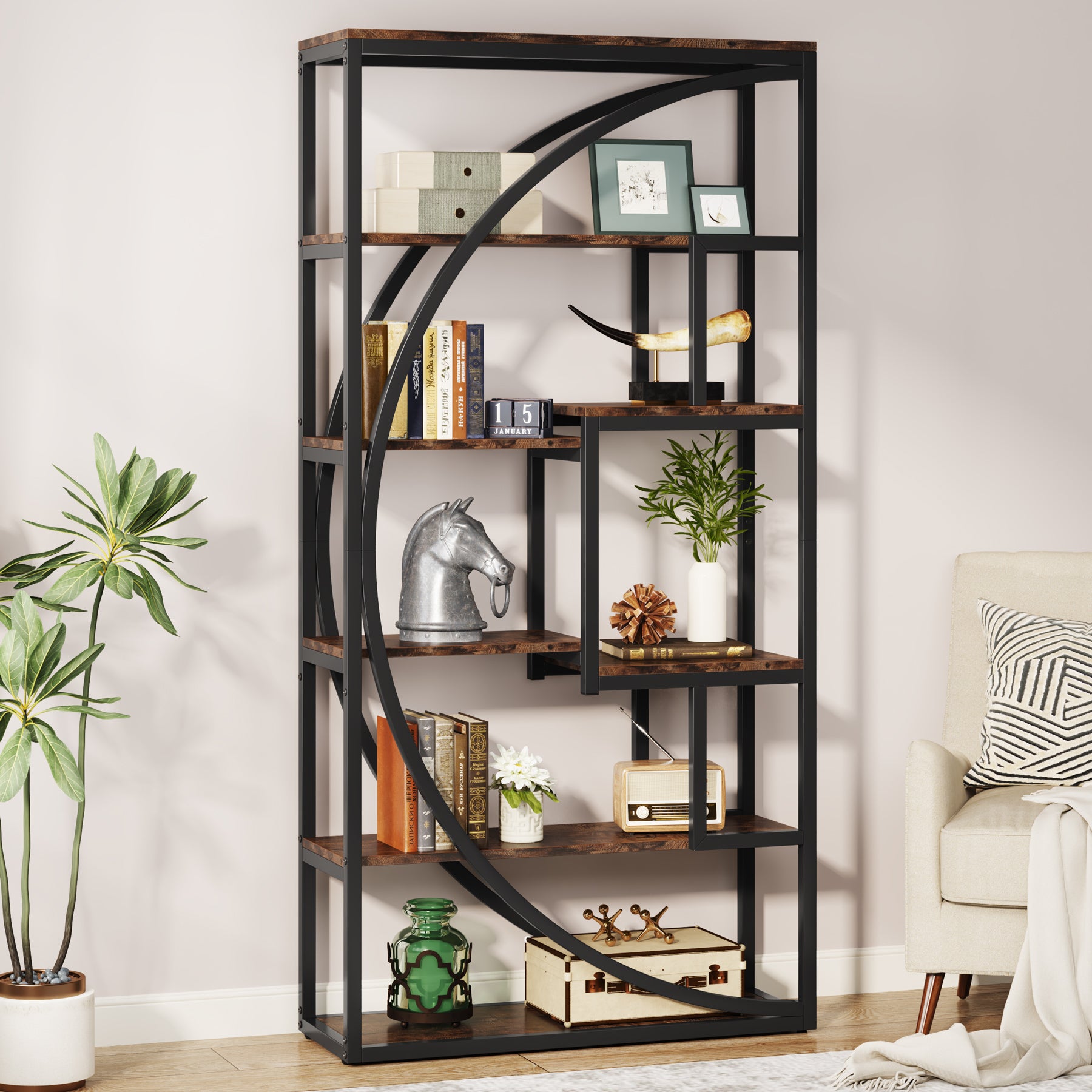 Bücherregal - Industrielles 5-stöckiges Bücherregal, mit 8 offenen Regalböden