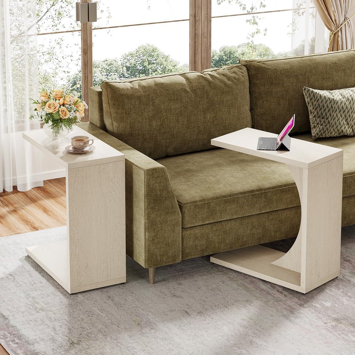 C-förmiger Beistelltisch - 60 cm rustikaler Sofatisch