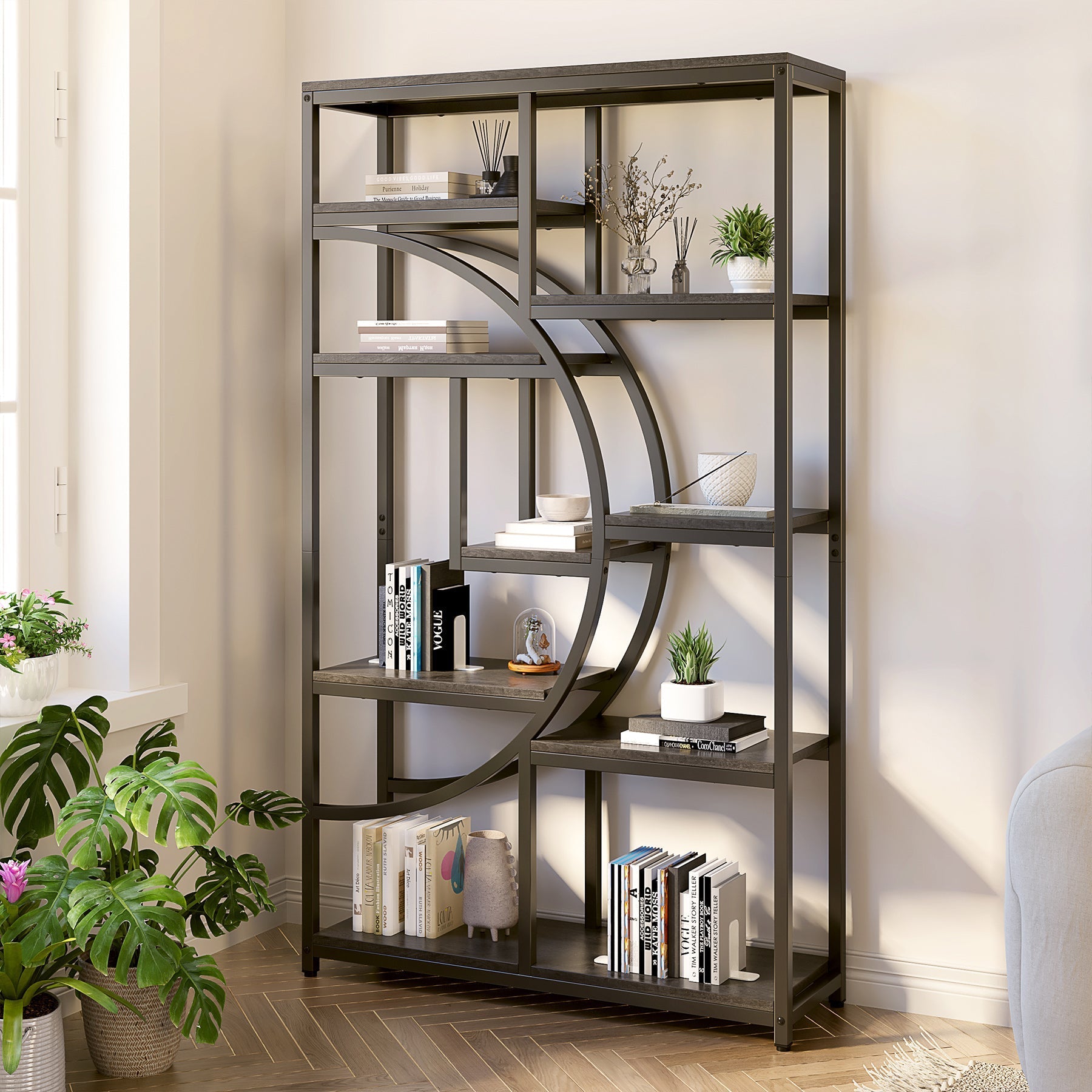 Freistehendes Bücherregal, 175 cm Etagere-Bücherregal mit 9 offenen Regalen