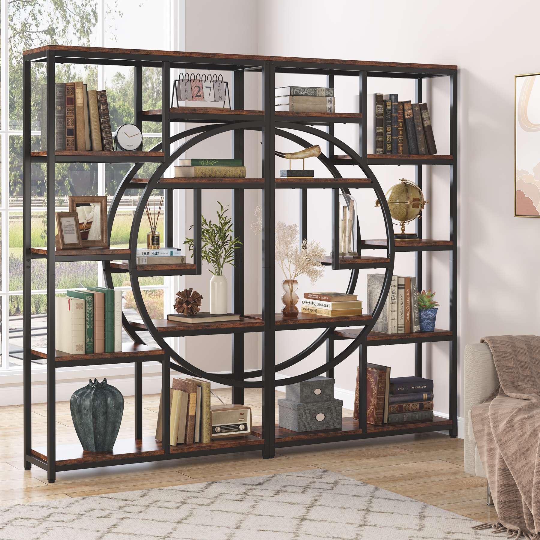 Freistehendes Bücherregal, 175 cm Etagere-Bücherregal mit 9 offenen Regalen