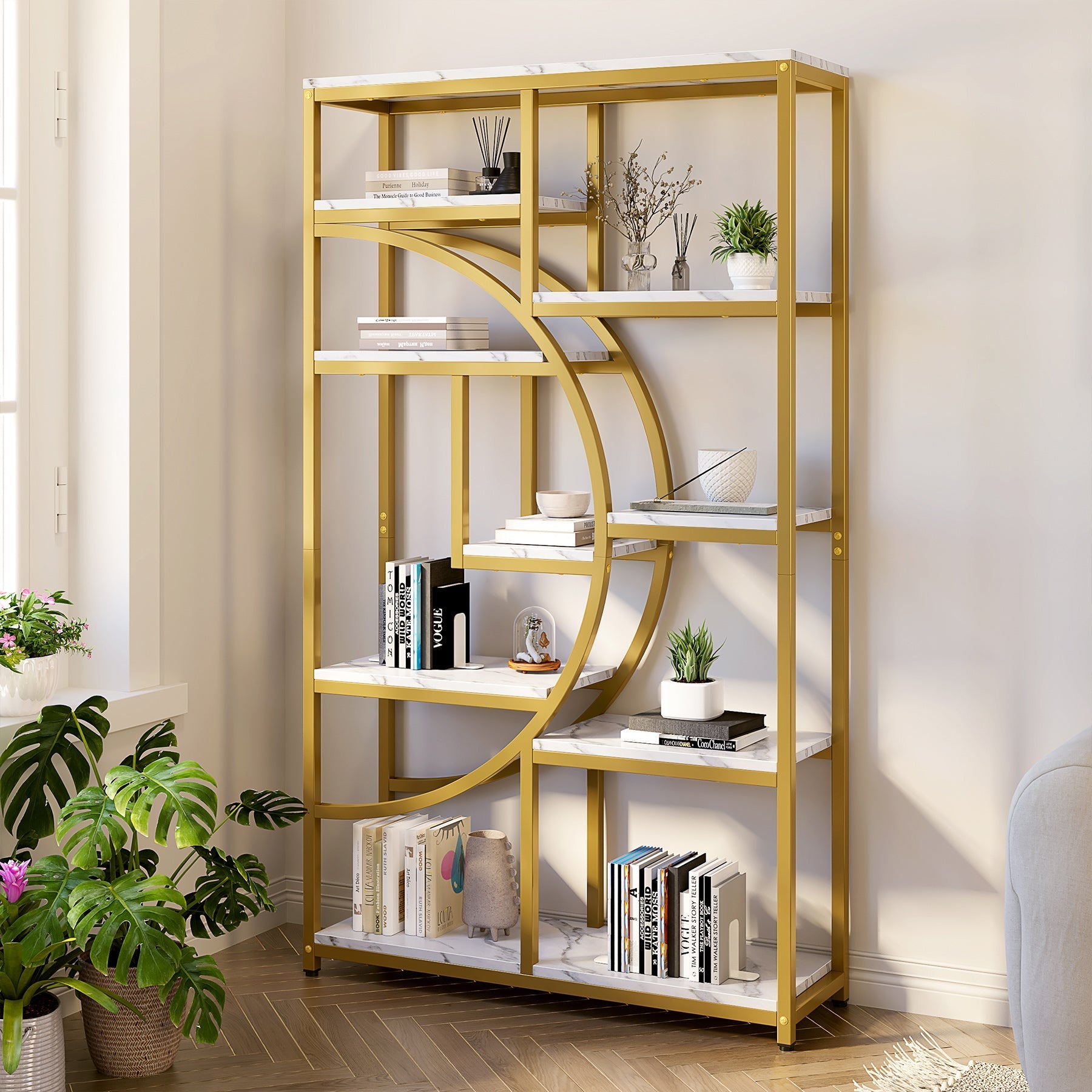 Freistehendes Bücherregal, 175 cm Etagere-Bücherregal mit 9 offenen Regalen