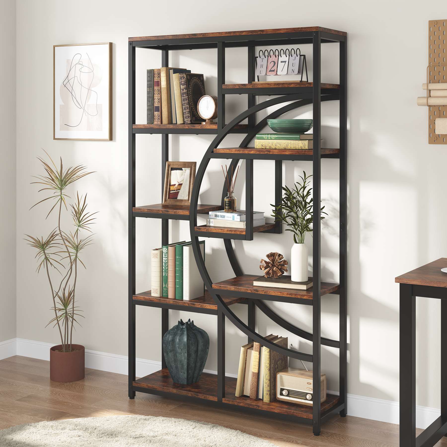 Freistehendes Bücherregal, 175 cm Etagere-Bücherregal mit 9 offenen Regalen