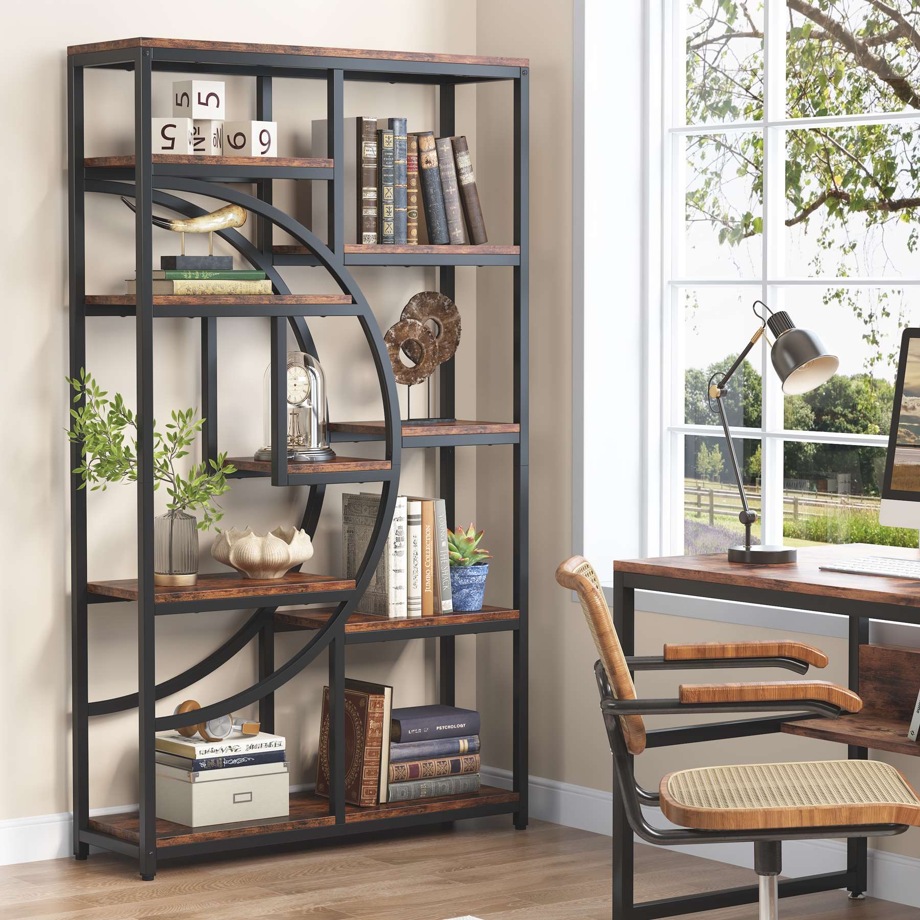 Freistehendes Bücherregal, 175 cm Etagere-Bücherregal mit 9 offenen Regalen