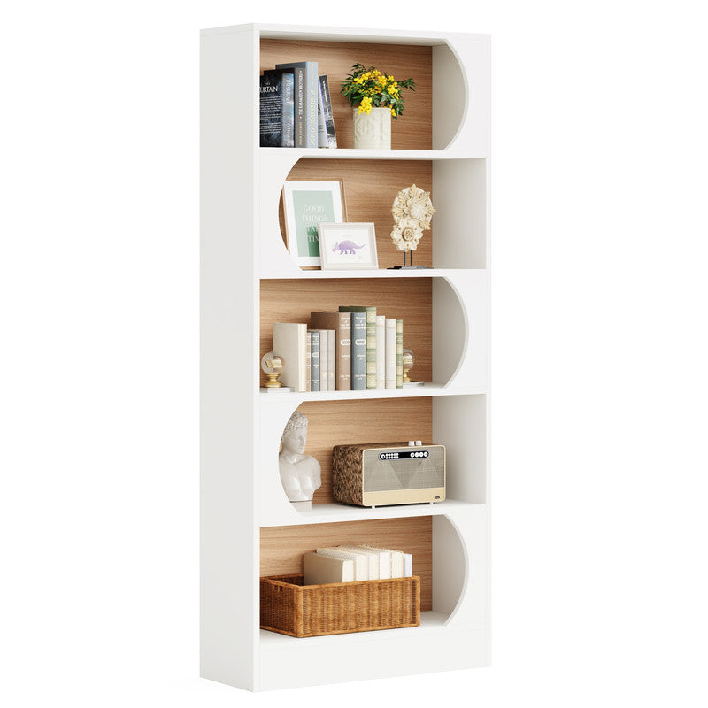 Modernes 5-stöckiges Bücherregal, 180 cm Höhe, freistehendes Design