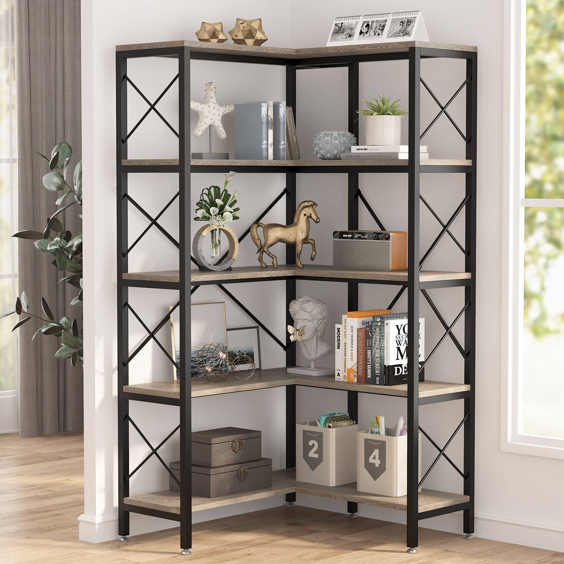 Tribesigns Corner Bookshelf, 5-Shelf Corner Etagere Bookcase, Corner Display Rack Tribesigns