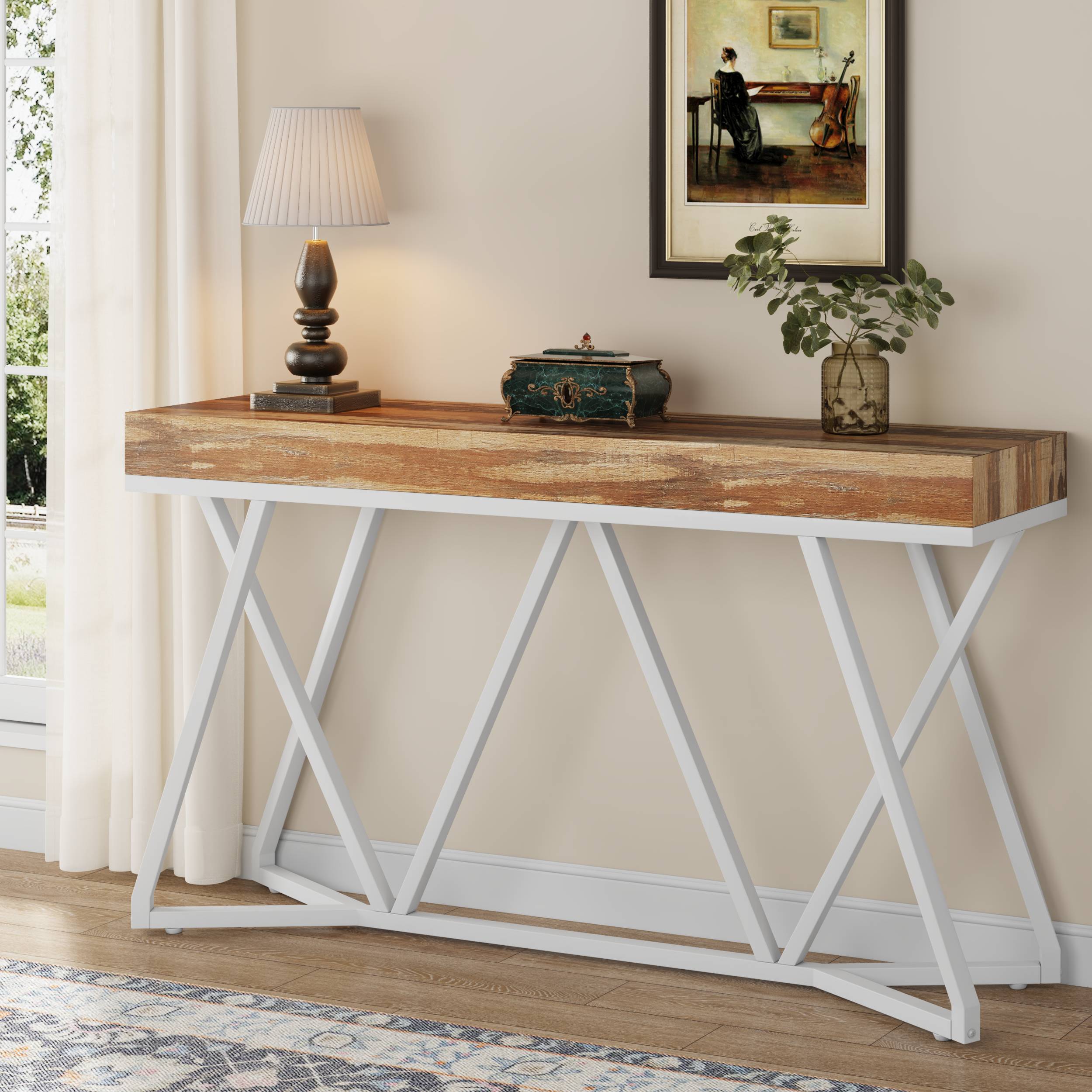 Konsolentisch im Landhausstil, 140cm Sofatisch, Eingangstisch aus Holz