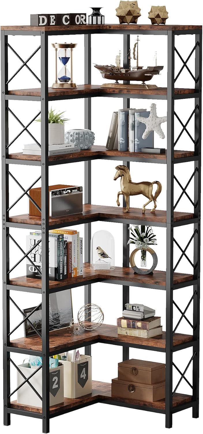 Industrielles Eck-Bücherregal mit Metallrahmen