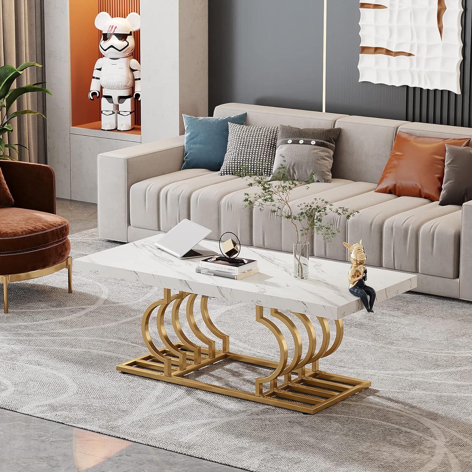 Moderner Couchtisch - Tribesigns Cocktailtisch mit geometrischem Gestell