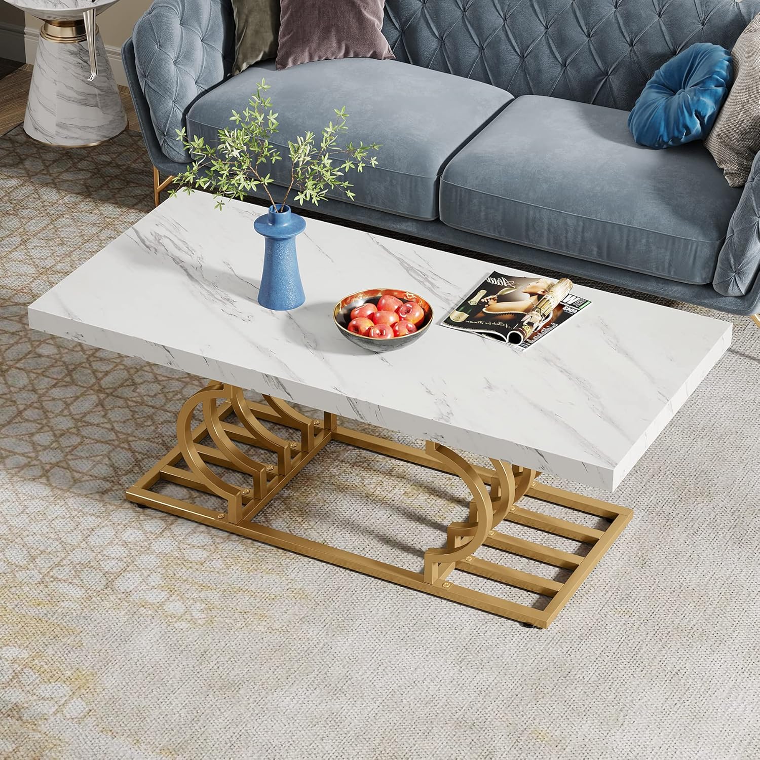 Moderner Couchtisch - Tribesigns Cocktailtisch mit geometrischem Gestell