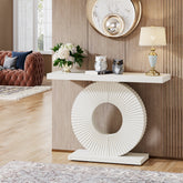 Moderner Konsolentisch, 100 CM Sofatisch aus Holz mit geometrischem Sockel 3