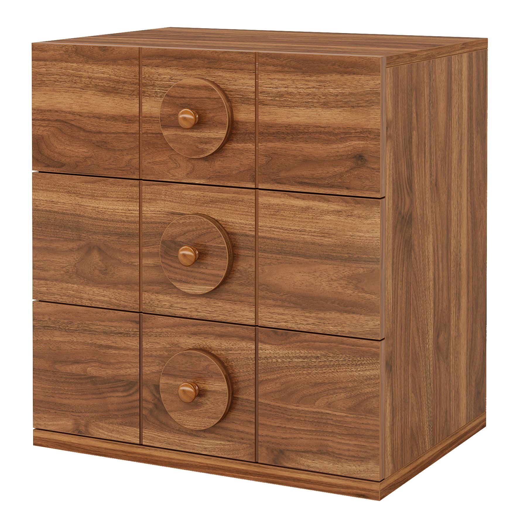 Nachttisch im Mid-Century Stil - 3 Schubladen mit Stauraum, Nussbaum-Optik