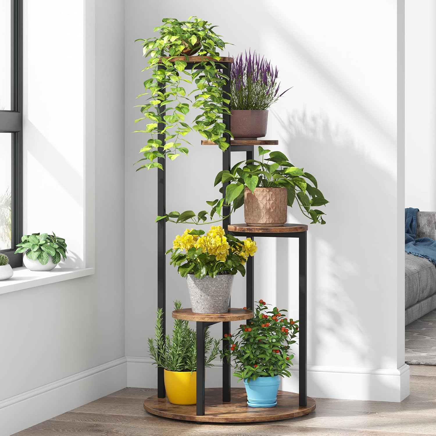 Pflanzenständer für den Innenbereich,  mit Metallrahmen für Balkon, Garten, Terrasse