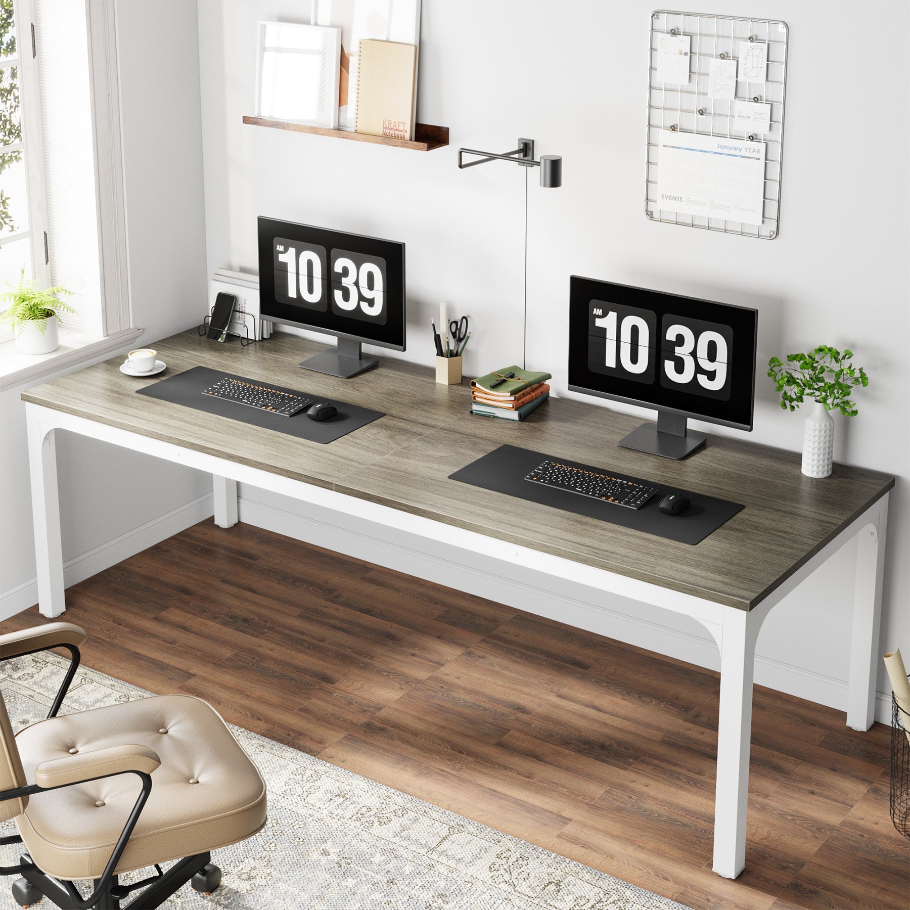 Schreibtisch - Doppelter Computer-Schreibtisch, Bürotisch, Arbeitstisch Weiß