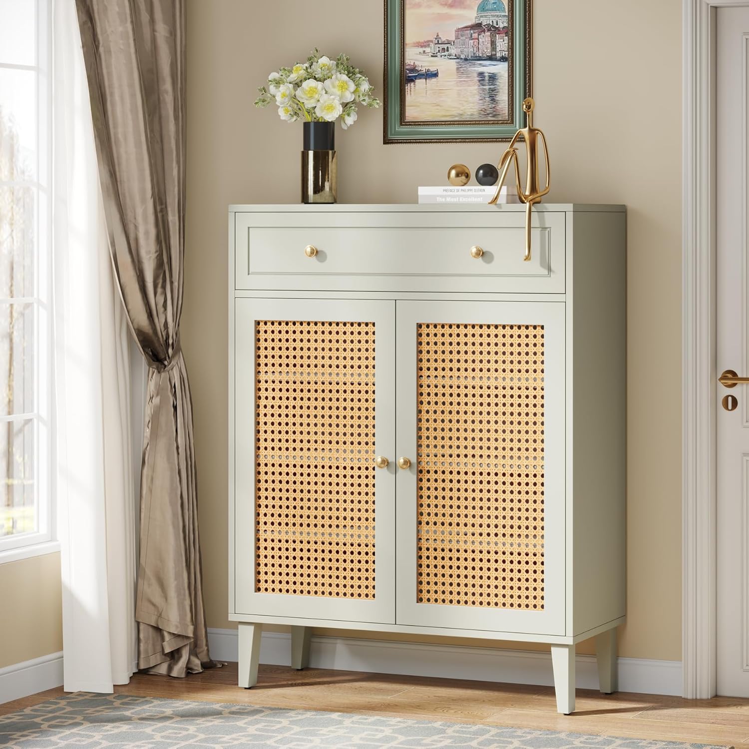 Schuhschrank mit Türen und Schubladen, für Flur, Wohnzimmer, Schlafzimmer