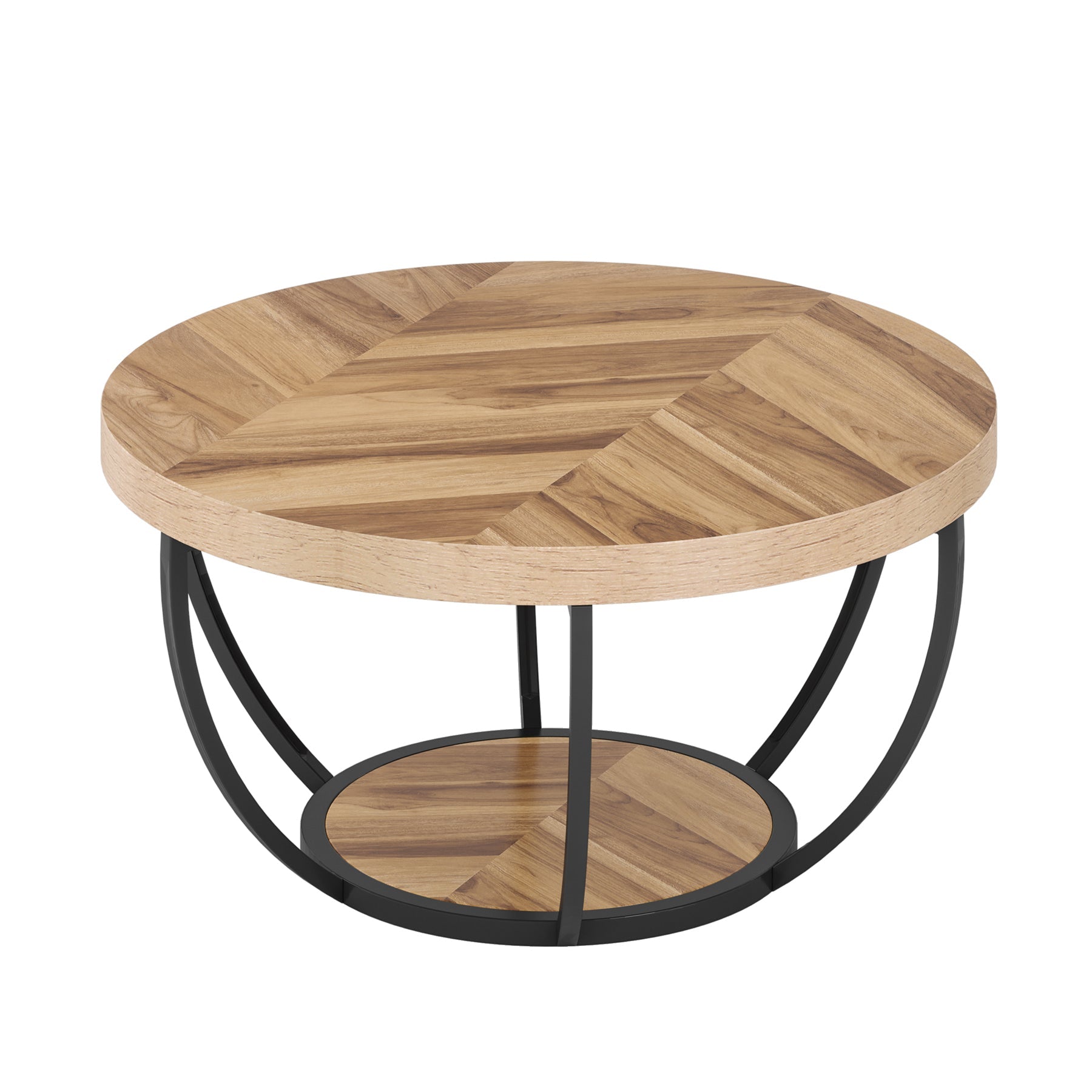Tribesigns Couchtisch aus Holz, runder zentraler Cocktailtisch mit zwei Ebenen-1