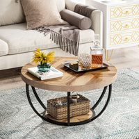 Tribesigns Couchtisch aus Holz, runder zentraler Cocktailtisch mit zwei Ebenen#Farbe_Hellbraun