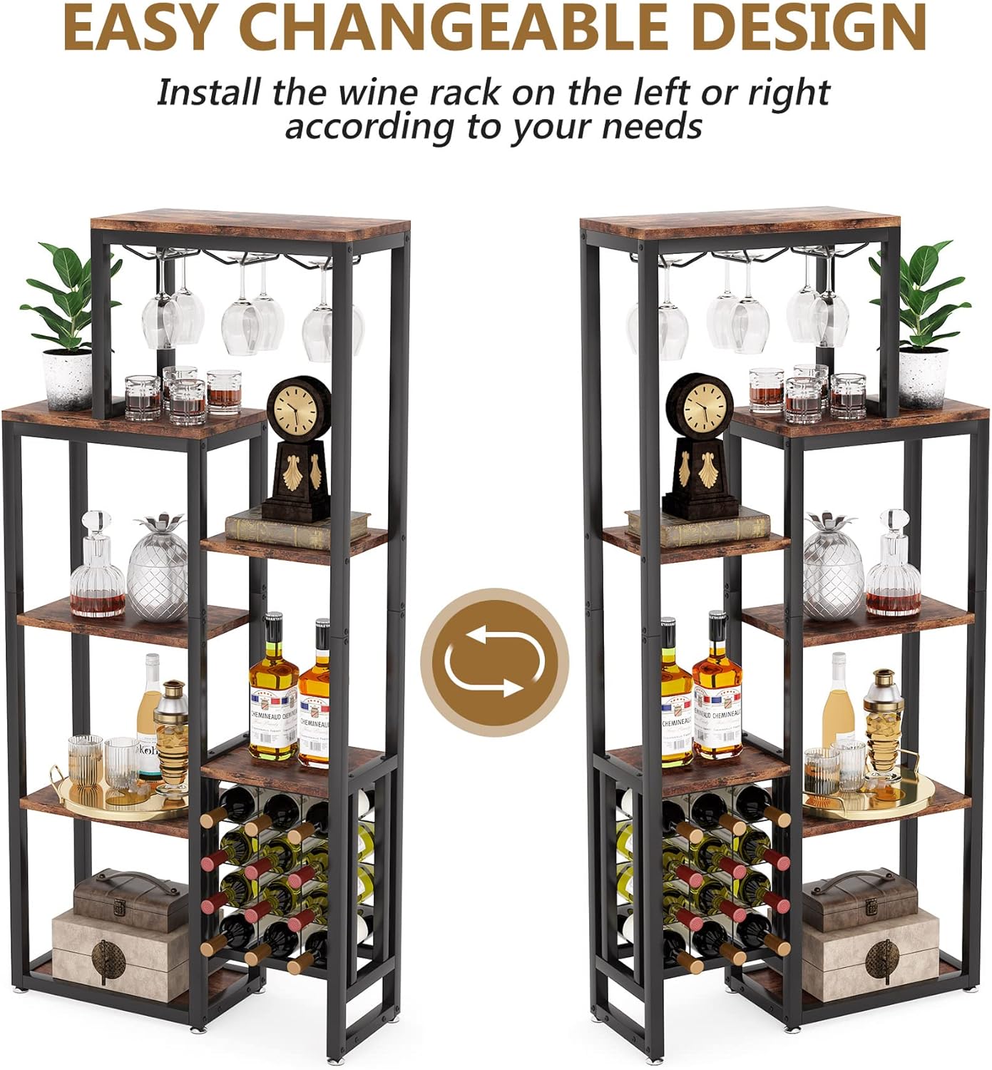 Weinregal, 5-stöckiges Weinregal mit Glashalter und Weinlagerung