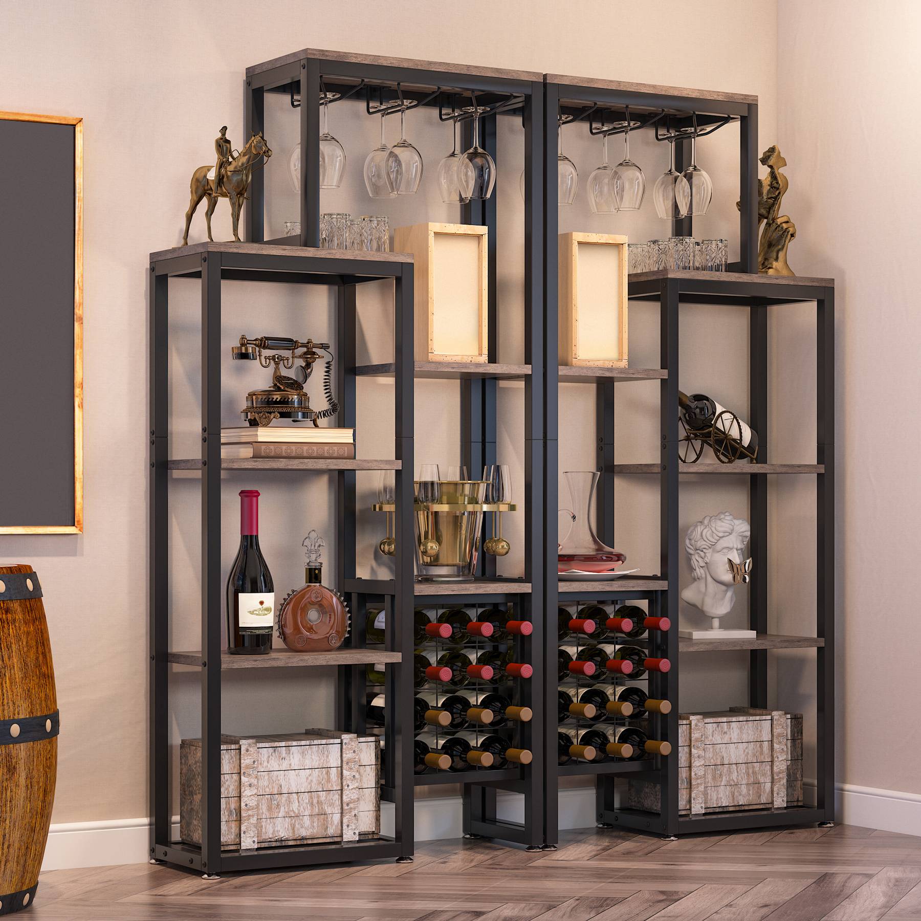 Weinregal, 5-stöckiges Weinregal mit Glashalter und Weinlagerung
