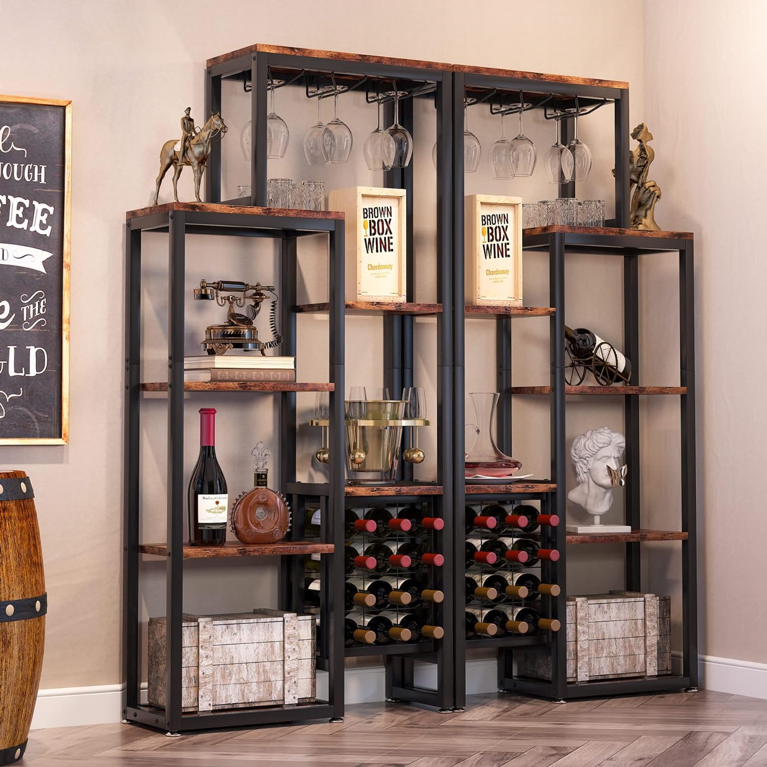 Weinregal, 5-stöckiges Weinregal mit Glashalter und Weinlagerung