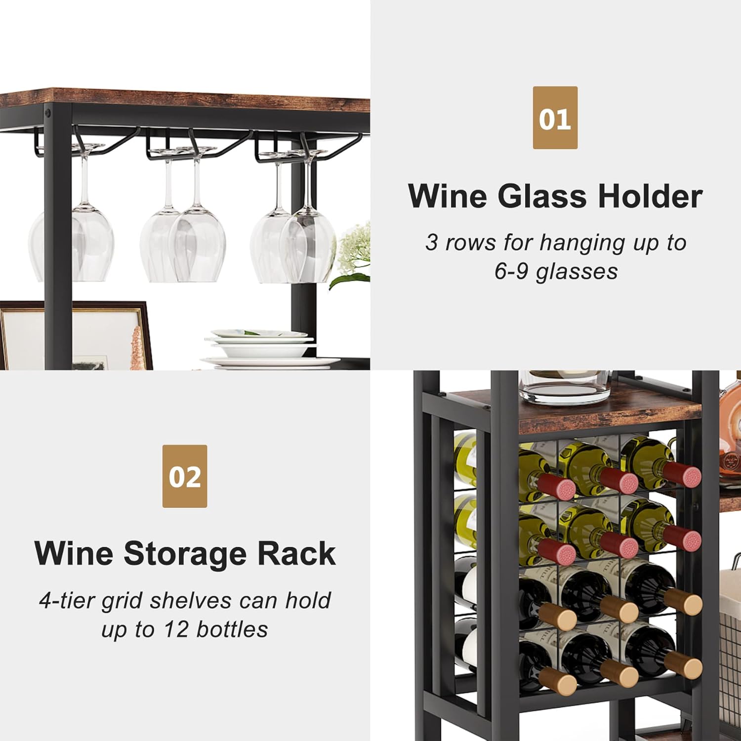 Weinregal, 5-stöckiges Weinregal mit Glashalter und Weinlagerung