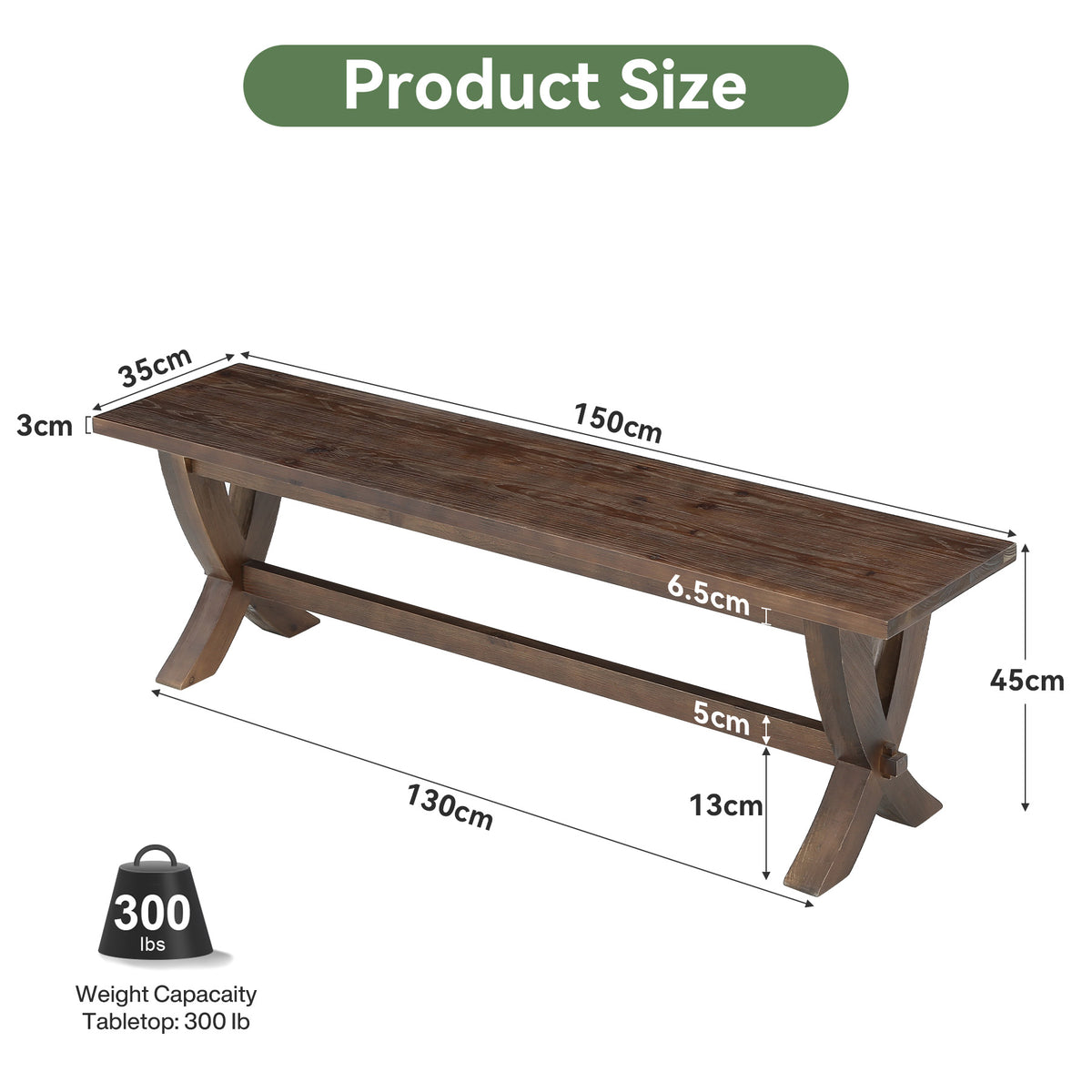 Tribesigns Massivholz Sitzbank 150 cm für 2–3 Personen, Schuhbank im Landhausstil