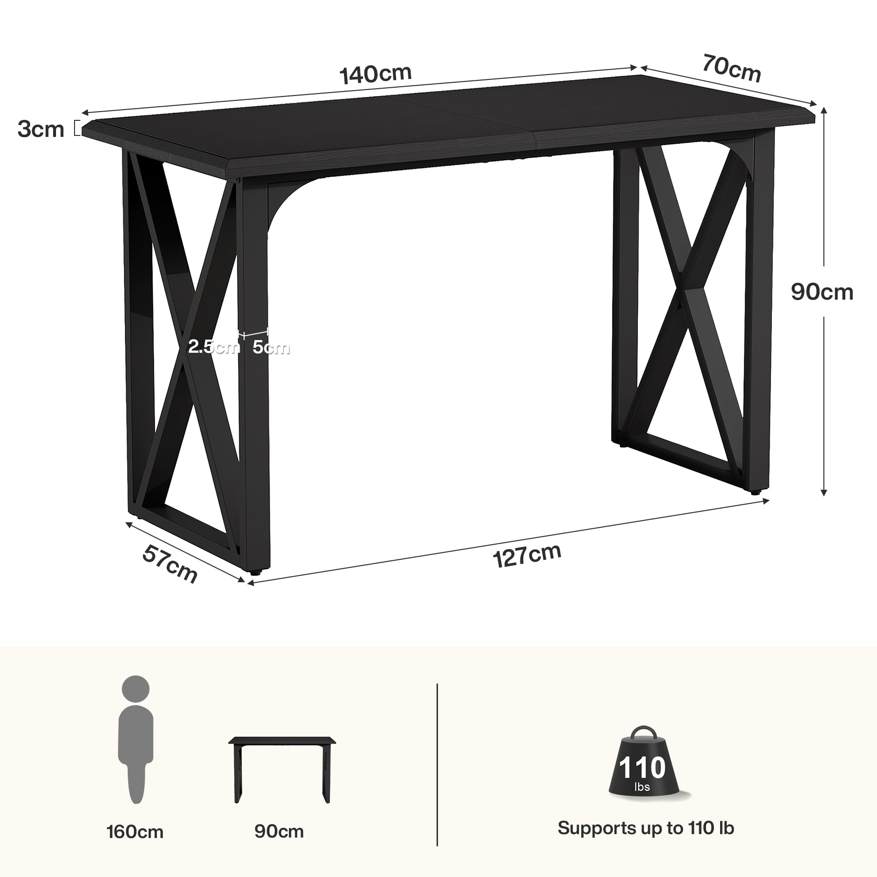 Tribesigns Bartisch 140 cm, Hochtisch im Industrial-Stil mit Metall-X-Gestell für 2–4 Personen