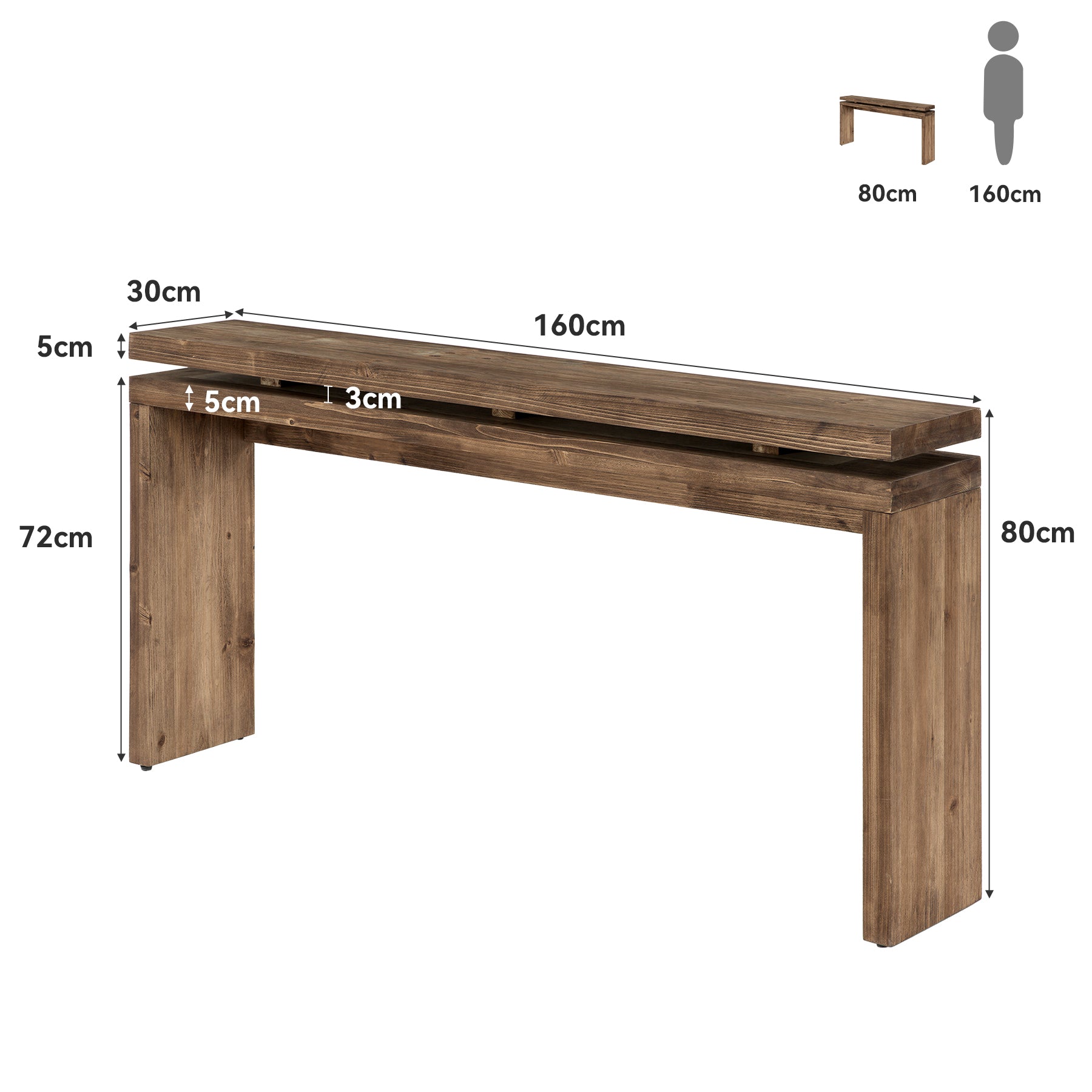 Tribesigns Konsolentisch aus Massivholz 160 cm, Schmaler Flurtisch im Landhausstil
